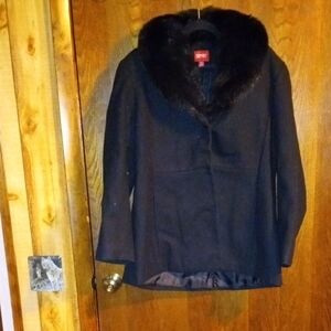 Express Black Pea Coat with Faux Fur Collar
